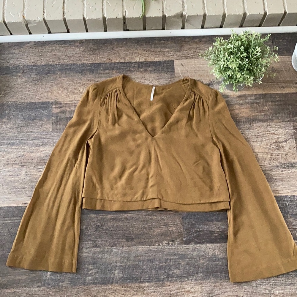 Free People Bell Sleeve Cropped Shirt